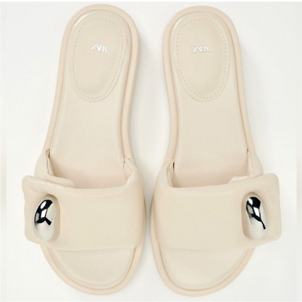 Zara Cream and Silver Sandals with Minimalist Design